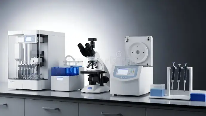 Modern laboratory setup showcasing pipettes, centrifuge, and automated systems.