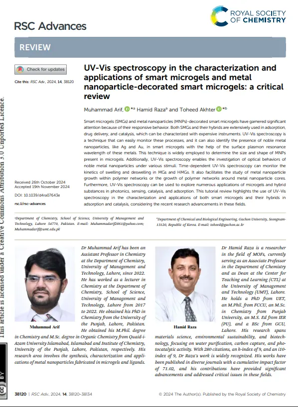 UV-Vis spectroscopy in the characterization and applications of smart microgels and metal nanoparticle-decorated smart microgels: a critical review