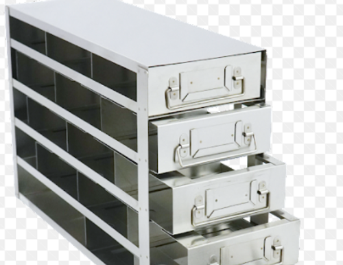 stainless steel laboratory freezer drawer rack for 100 place plastic hinged lid cryo boxes