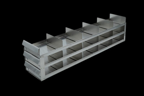 stainless steel laboratory freezer rack with sliding trays for 2 inch freezer boxes three high by five deep 