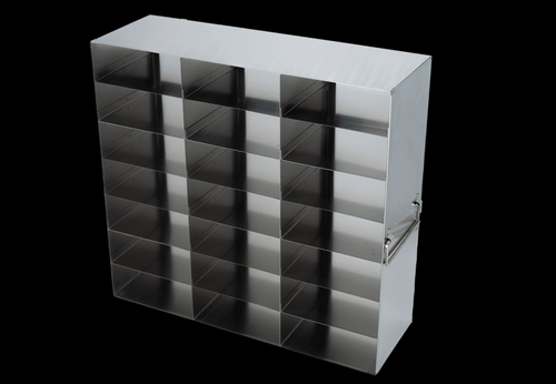 stainless steel laboratory freezer rack for 2 inch cryo boxes three boxes deep by seven boxes high 