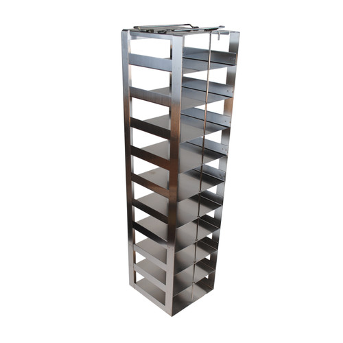 [FR-A-CH-2-10] stainless steel vertical freezer rack for chest freezers holds ten 2 cryoboxes 
